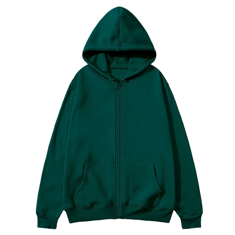 Mens Hoodies Zip Up Solid Color Fleece Lined Jackets Spring Fall