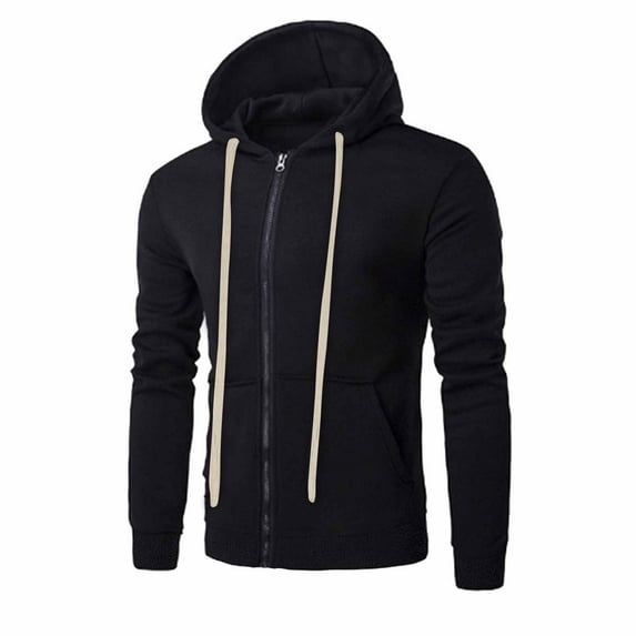 Mens Hoodies Zip Up Solid Color Jackets Spring Fall Sweatshirts Work Hoodie Long Sleeve Tops Casual Hooded Jacket with Pockets Drawstring Hoody for Sports Running