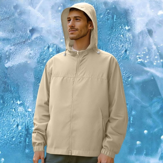 Mens Hoodies Zip Up - UPF 50+ Sun Protection Long Sleeve Light Jacket with Pockets for Hiking Fishing