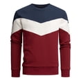 thumbnail image 1 of Mens Hoodless Hoodie Sweatshirts Tricolor Color Blocking Round Neck Sports Mens Warm Clothing,Red,4XL, 1 of 2