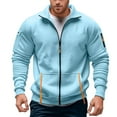 thumbnail image 1 of Mens Hoodless Hoodie Zip Up Fleece Jacket Lightweight Athletic Street Running Gym Mens Clothing,BU1,XL, 1 of 6