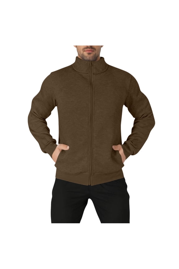 Mens Hoodless Jackets, Men's Casual Solid Color Stand-Up Collar Hoodless Jacket, Long-Sleeve Outerwear with Arm Zippers & Pockets, Casual Daily Coat