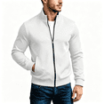 thumbnail image 1 of Mens Hoodless Sweater Coat Long Sleeve Lightweight Zip Up Long Sleeve Track Jacket Outwear White 3XL, 1 of 9