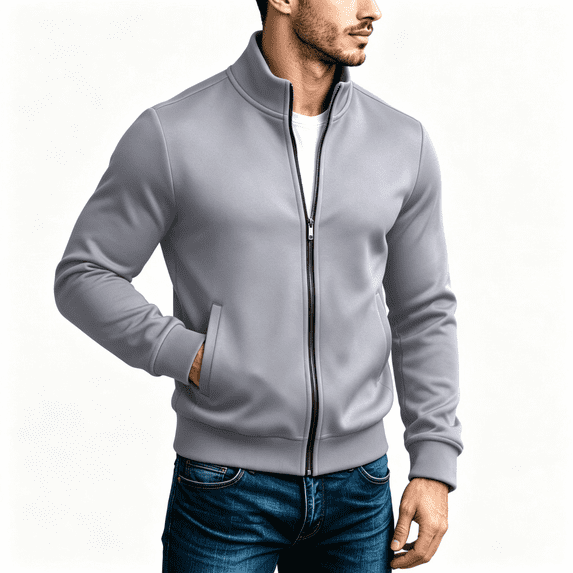 Mens Hoodless Sweater Coat Long Sleeve Zip Up Lightweight Long Sleeve Track Jacket Outwear Gray 2XL