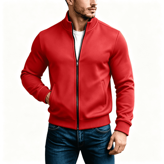 Mens Hoodless Sweater Coat Zip Up Long Sleeve Long Sleeve Lightweight Track Jacket Outwear Red L