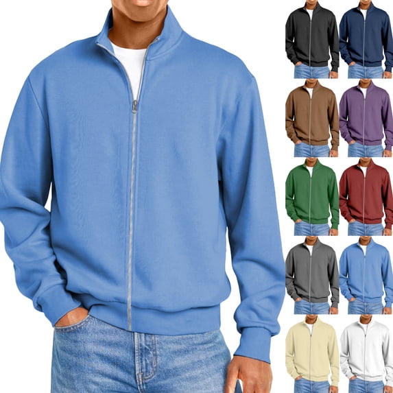 Mens Hoodless Sweatshirts Lightweight Stand Collar Long Sleeve Zip up Athletic Coats Casual Relaxed Fit Jacket Sky Blue M