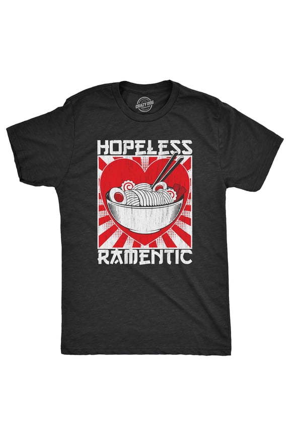 Mens Hopeless Ramentic T Shirt Funny Ramen Noodle Takeout Lovers Tee for Guys Graphic Tees