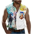 thumbnail image 1 of Mens Horse Race Print Turndown Collar Tank Top Casual Fashion Sleeveless Shirts Summer Button Cooling Clothes, 1 of 3