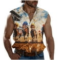 thumbnail image 1 of Mens Horse Race Print Turndown Collar Tank Top Casual Fashion Sleeveless Shirts Summer Button Cooling Clothes, 1 of 4