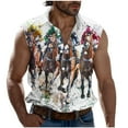 thumbnail image 1 of Mens Horse Race Print Turndown Collar Tank Top Casual Fashion Sleeveless Shirts Summer Button Cooling Clothes, 1 of 4