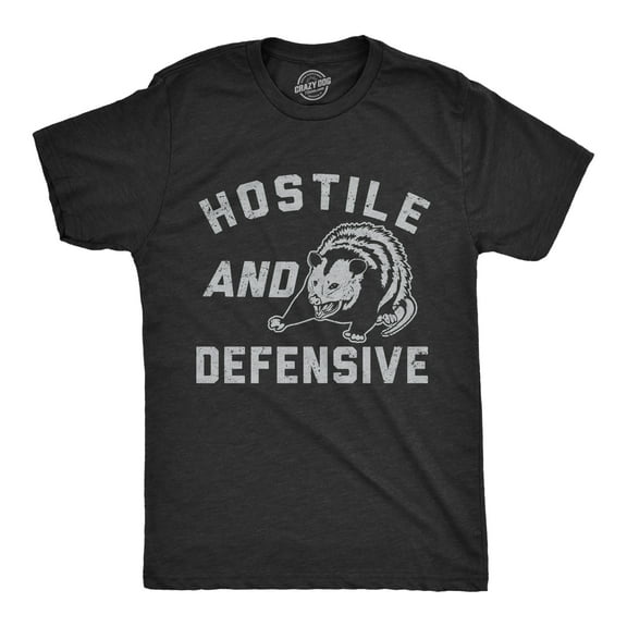 Mens Hostile and Defensive T Shirt Funny Fearful Possum Joke Tee for Guys Graphic Tees