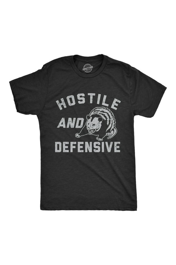 Mens Hostile and Defensive T Shirt Funny Fearful Possum Joke Tee for Guys Graphic Tees