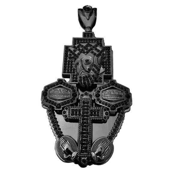 Mens Huge 3D Black Jesus Piece Combo Hip Hop Pendant Cross Last Supper Praying Hands Big Charm