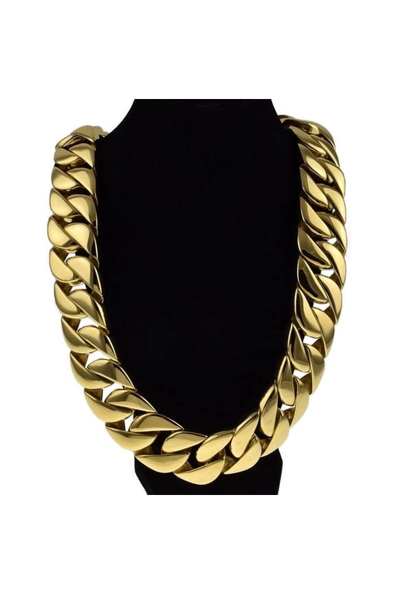 Mens Huge Chain 316L Stainless Steel 30 MM Wide Chunky Cuban Link Gold Finish 28" inch x 30MM Big Hip Hop Necklace