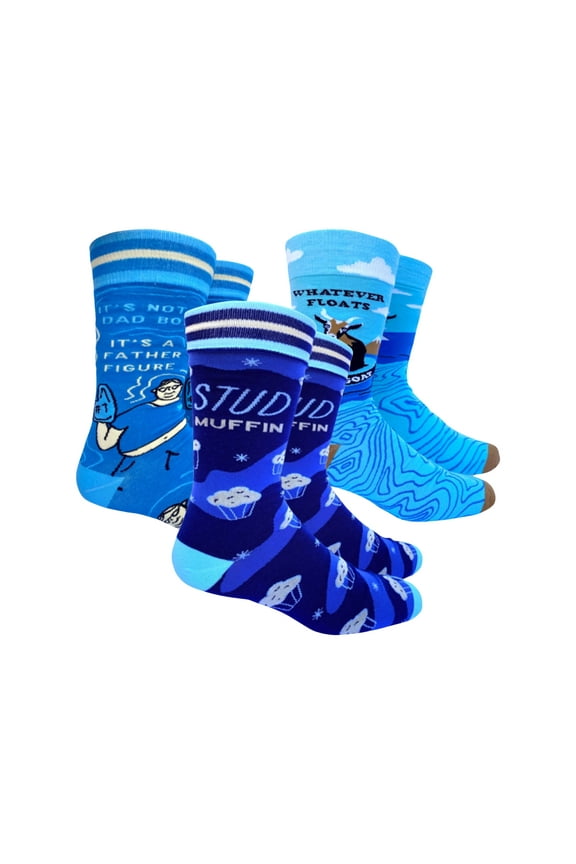 Mens Humor Socks 3 Pack Bundle, Dad's Novelty Gift, Blue