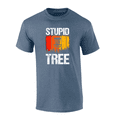 thumbnail image 1 of Mens Humorous Funny Colorful Distressed Stupid Tree Disc Golf Design Mens Short Sleeve T-Shirt-Heather Indigo-Large, 1 of 4