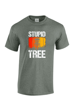 Mens Humorous Funny Colorful Distressed Stupid Tree Disc Golf Design Mens Short Sleeve T-Shirt-Heather Military Green-Medium