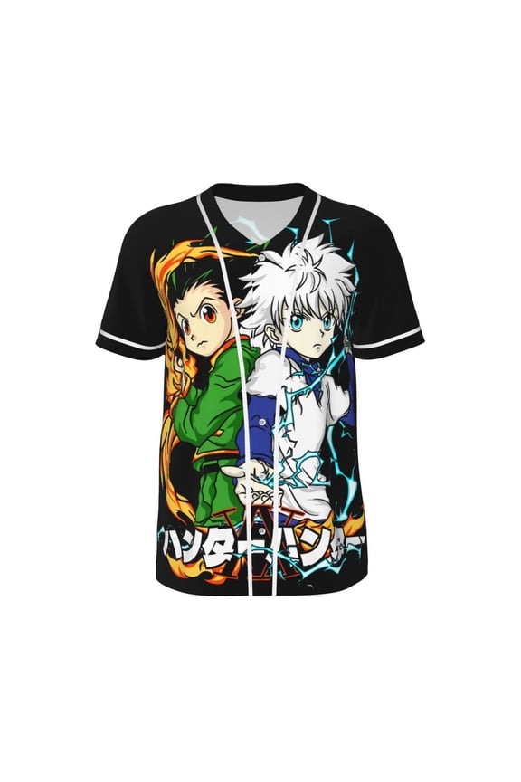Mens Hunter X Hunte Gon Killua Baseball Shirt Graphic Tshirt V Neck Jersey Button Down Short Sleeve Tops