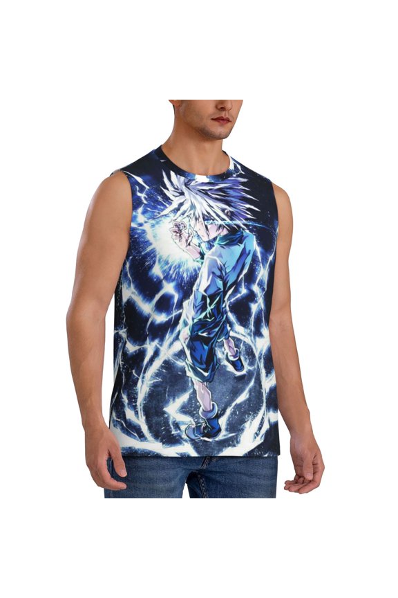 Mens Hunter X Hunte Killua Lightning Tank Top Summer Sleeveless Shirts for Men Quick Dry Gym Workout T Shirts Men's Athletic Tank Tops