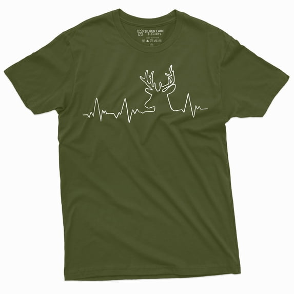 Mens Hunting Pulse T-Shirt Deer Hunt Heartbeat Camo Outdoors Camping Hobby Tee (3X-Large Military Green)