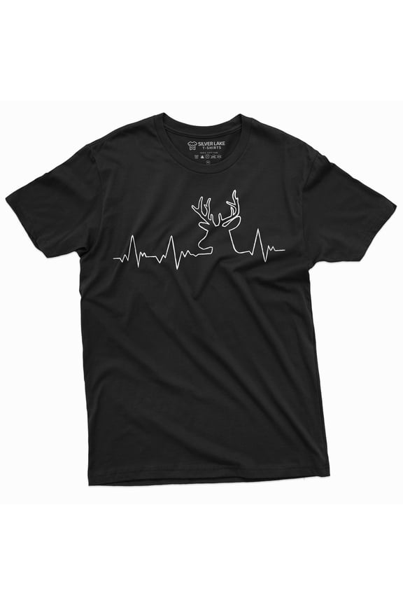 Mens Hunting Pulse T-Shirt Deer Hunt Heartbeat Camo Outdoors Camping Hobby Tee (Large Black)