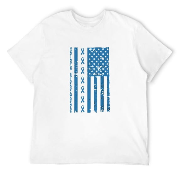 Mens Huntington's Disease Awareness Costume Ribbon America Flag T-Shirt White Medium
