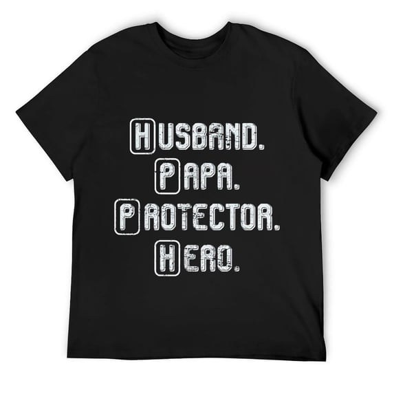 Mens Husband Papa Protector Hero Father's Day T-Shirt Black