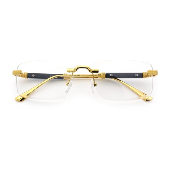 Mens Hustler Rimless Narrow Rectangle Metal Rim Fashion Eyeglasses Gold Black