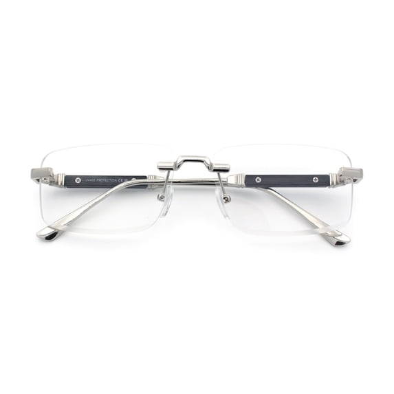 Mens Hustler Rimless Narrow Rectangle Metal Rim Fashion Eyeglasses Silver Black