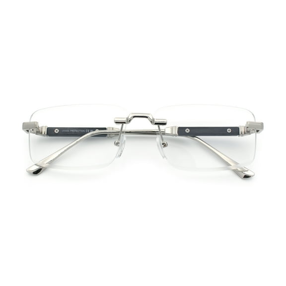 Mens Hustler Rimless Narrow Rectangle Metal Rim Fashion Eyeglasses Silver Black