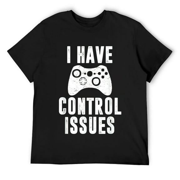Mens I HAVE CONTROL ISSUES Funny Retro Video Game Player Teen Boy T-Shirt Black