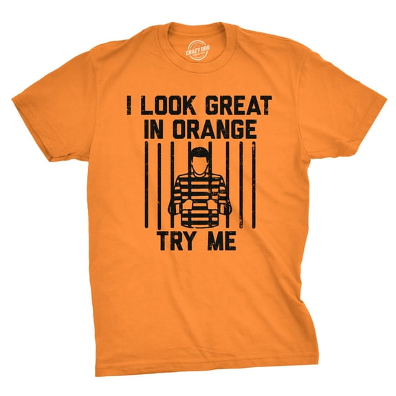 Mens I Look Great In Orange Try Me T Shirt Funny Threat Arrested Jail Joke Tee for Guys Graphic Tees