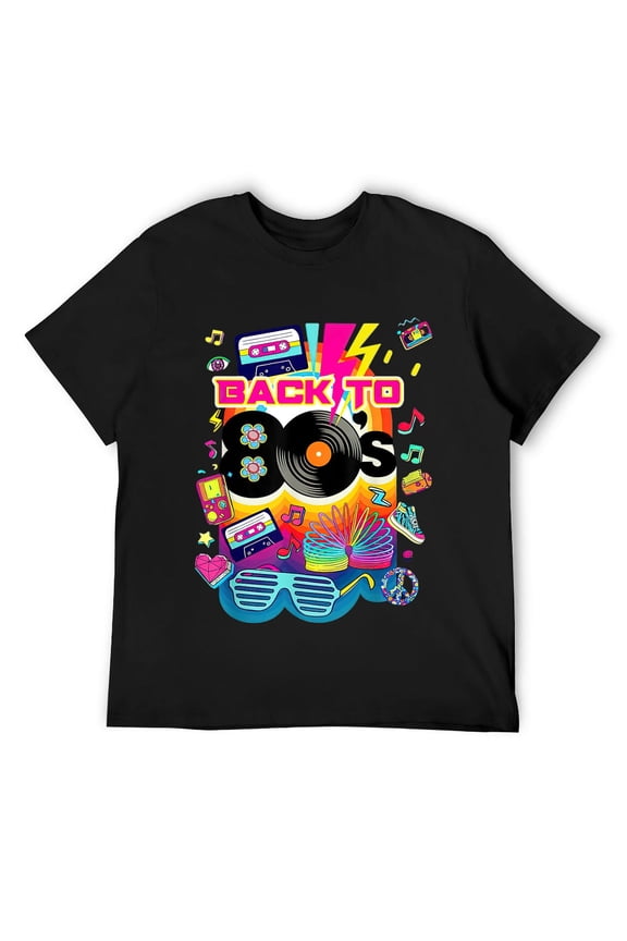 Mens I Love 80's, Colorful Back To 80's Fashion Graphic Design T-Shirt Black 2XL