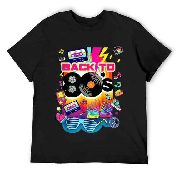 Mens I Love 80's, Colorful Back To 80's Fashion Graphic Design T-Shirt Black 3XL