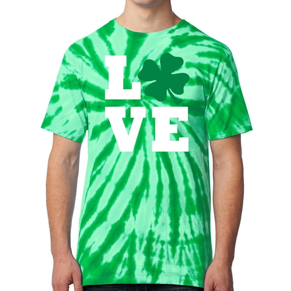 Mens I Love Irish Shamrock Tie Dye Tee, Kelly Green, Small