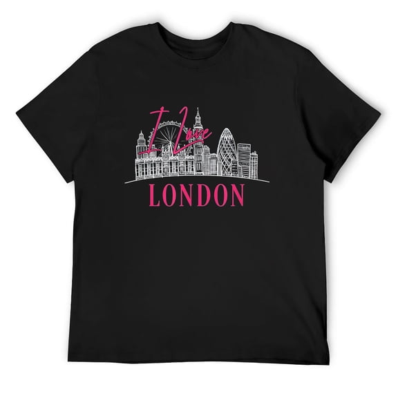 Mens I Love London England Iconic Landmarks City Skyline Souvenir T-Shirt Black Small
