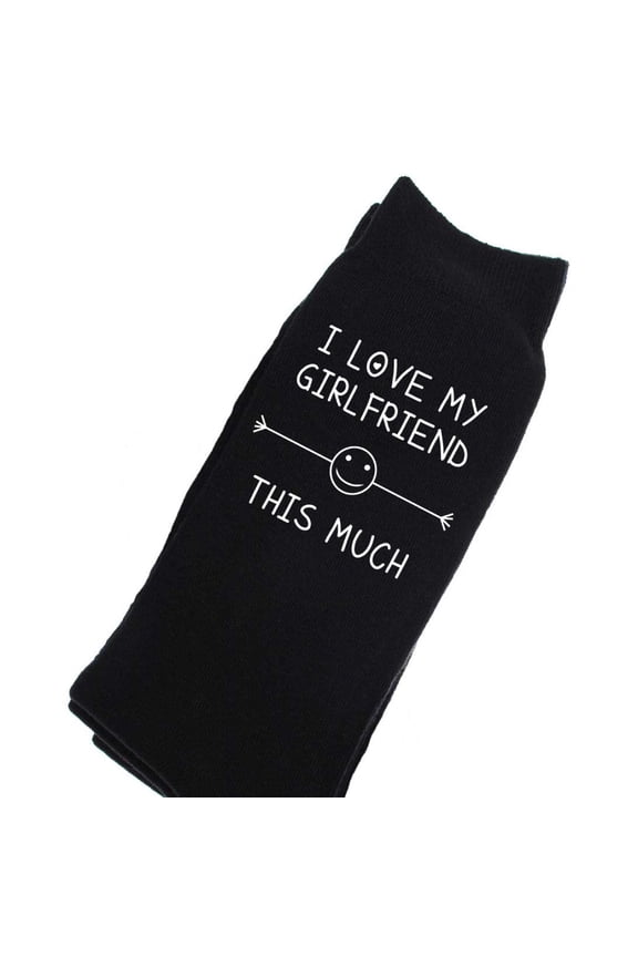 Mens I Love My Girlfriend This Much Black Calf Socks Valentines Day Boyfriend Birthday Christmas Present
