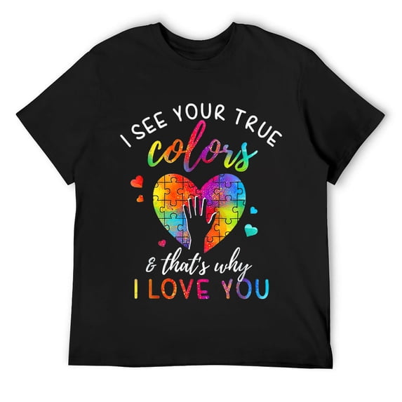 Mens I See Your True Colors, Puzzle World Autism Awareness Month T-Shirt Black