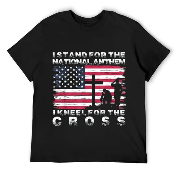 Mens I Stand For The National Anthem I Kneel For The Cross Shirt Black X-Large