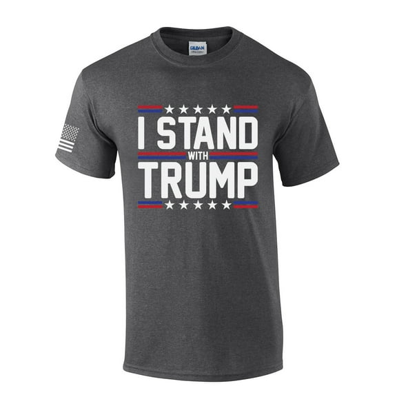 Mens I Stand With Trump 2024 Patriotic Short Sleeve T-shirt Graphic Tee-Heather Grey-medium