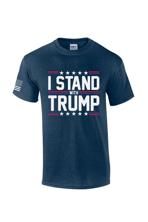 Mens I Stand With Trump 2024 Patriotic Short Sleeve T-shirt Graphic Tee-Heather Navy-4xl