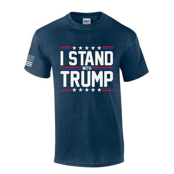 Mens I Stand With Trump 2024 Patriotic Short Sleeve T-shirt Graphic Tee-Heather Navy-medium