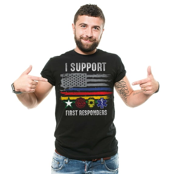Mens I Support First Responders Shirt USA Patriotic Flag Shirt Police Firefighter Military EMT Tee