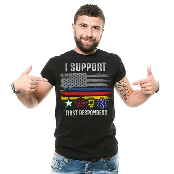 Mens I Support First Responders Shirt USA Patriotic Flag Shirt Police Firefighter Military EMT Tee