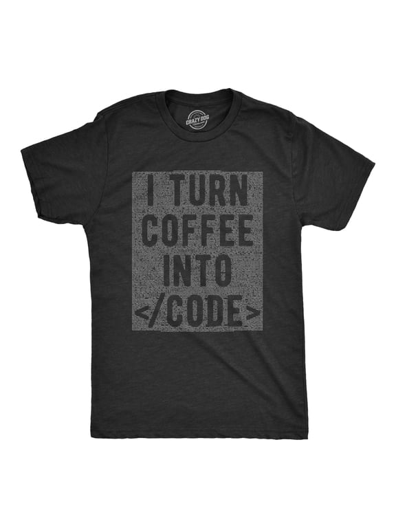 Mens I Turn Coffee Into Code T shirt Funny Nerd Geek Gift Gamer Retro Cool Tee Graphic Tees