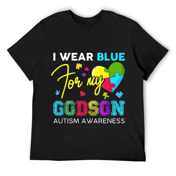 Mens I Wear Blue For My Godson Autism Awareness Godmom Goddad T-Shirt Black
