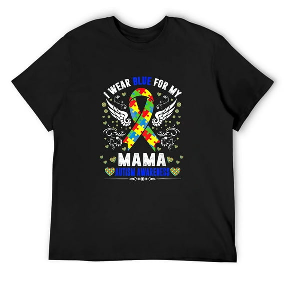 Mens I Wear Blue For My Mama Mom Boho Rainbow Autism Awareness T-Shirt Black 2X-Large