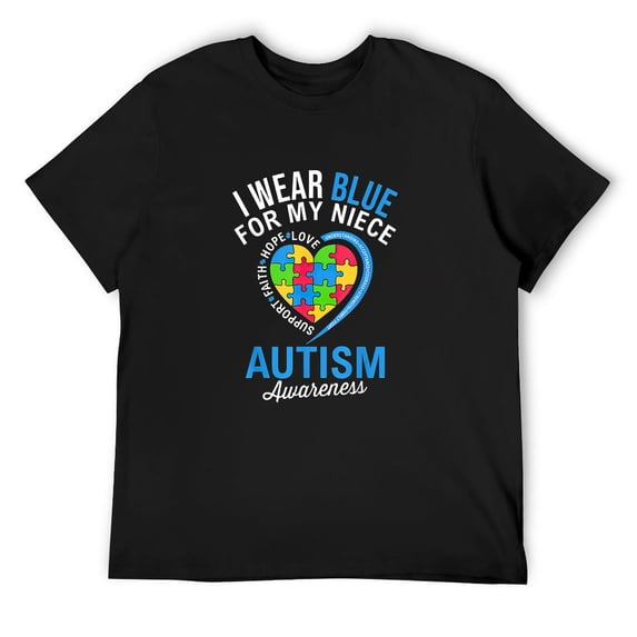 Mens I Wear Blue For My Niece Autism Awareness Month T-Shirt Black Small
