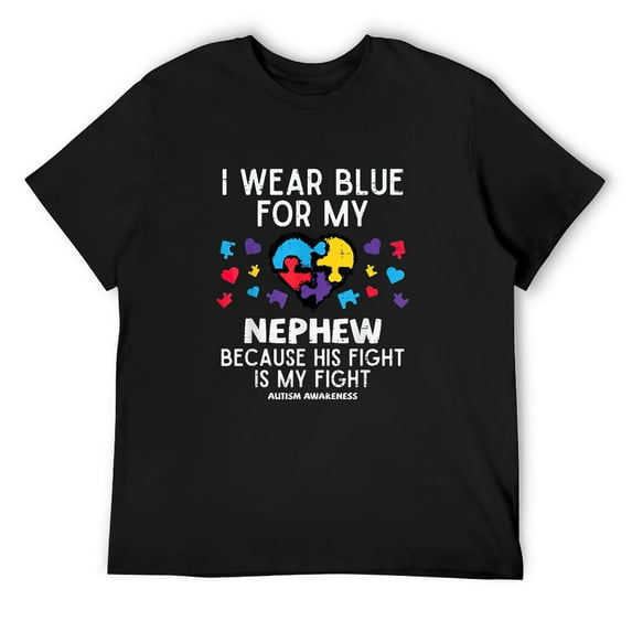 Mens I Wear Blue For Nephew Fight Autism Awareness Aunt Uncle T-Shirt Black 2X-Large