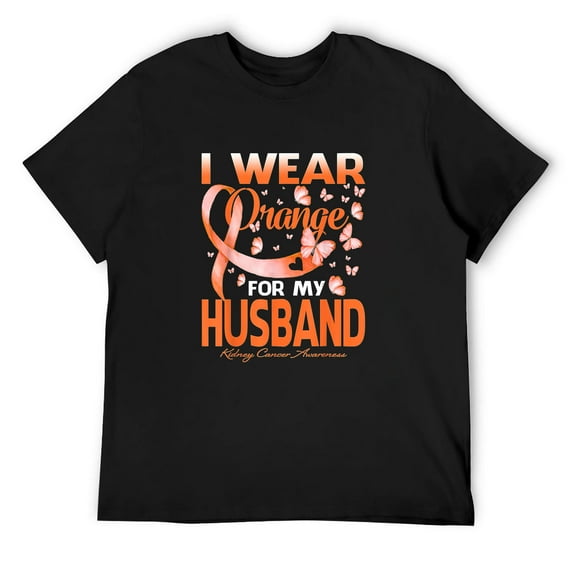 Mens I Wear Orange For My Husband Kidney Cancer Awareness T-Shirt Black 2X-Large